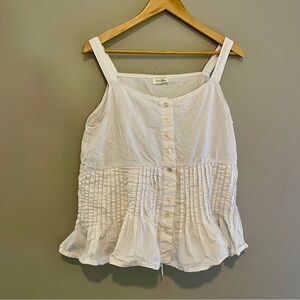 Krista Larson White Pintuck Button Front Peplum Tank Top 100% Cotton One Size